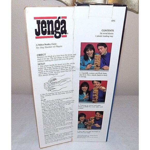 80s Jenga Wooden Block Stacking Game USA Tumbling Tower Milton Bradley Complete - Picture 2 of 4